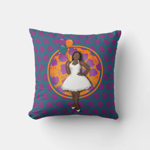 Black Woman Colorful Balloons Flower Pattern Teal Throw Pillow
