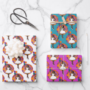 Black Woman Colorful Balloons Flower Pattern Wrapping Paper Sheets