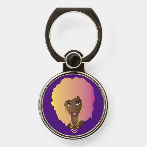 Black Woman Colorful Orange  Pink Afro Purple Phone Ring Stand