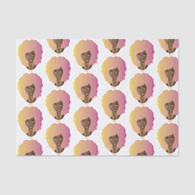 Black Woman, Colorful Orange & Pink Afro Tissue Paper (Front)