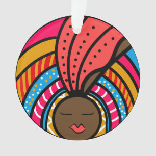 Black Woman Colorful Turban, Orange Ornament