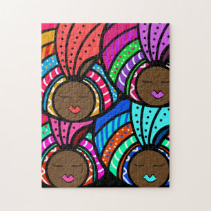 Black Woman, Colorful Turbans Jigsaw Puzzle