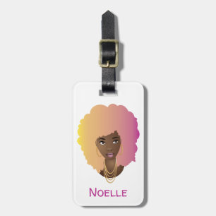 Black Woman, Colorful Yellow, Orange & Pink Hair Luggage Tag