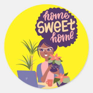 Black Woman Crazy Plant Lady, Home Sweet Home Classic Round Sticker