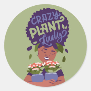 Black Woman Crazy Plant Lady, Hugging Plants Classic Round Sticker