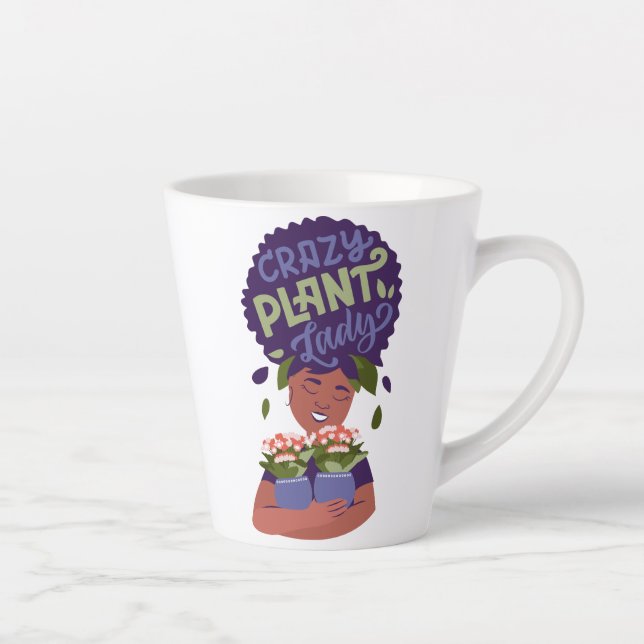 Black Woman Crazy Plant Lady, Hugging Plants Latte Mug (Right)
