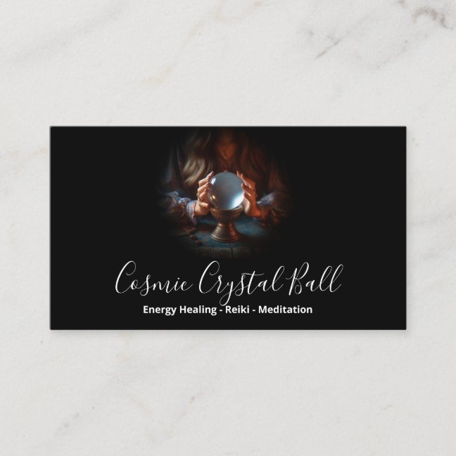 Black Woman Crystal ball Energy Reiki Meditation Business Card