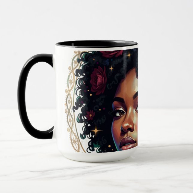 Black Woman Dark Floral Afro Mug (Left)