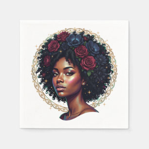 Black Woman Dark Floral Afro Napkins