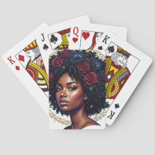 Black Woman Dark Floral Afro Poker Cards