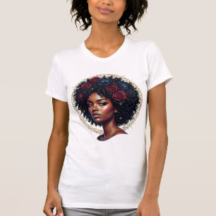 Black Woman Dark Floral Afro T-Shirt