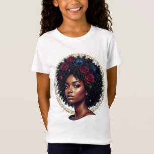 Black Woman Dark Floral Afro T-Shirt