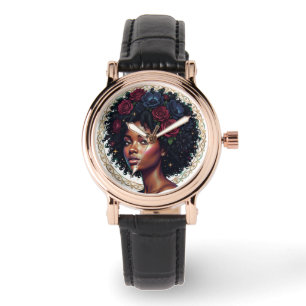 Black Woman Dark Floral Afro Watch