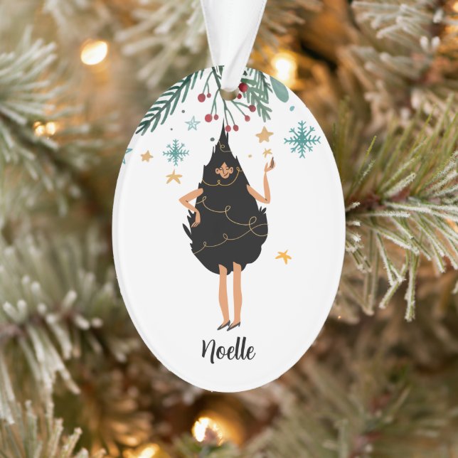 Black Woman Dressed in Black Christmas Tree Party Ornament (Tree)