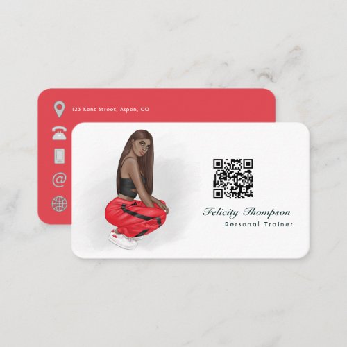 Black Woman Fitness Instructor Girl QR Code Business Card