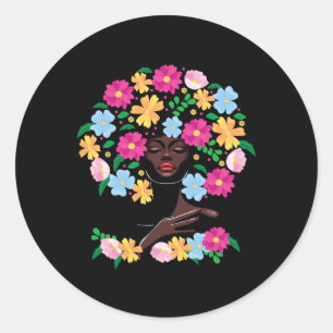 Black Woman Flower Hair Afro Girl Black History Ju Classic Round Sticker