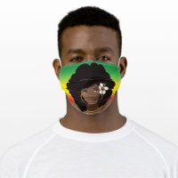 Black Woman, Flower in Hair, Red Yellow Green Adult Cloth Face Mask