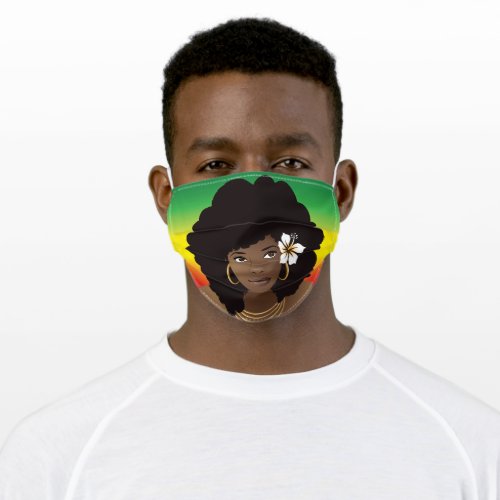 Black Woman Flower in Hair Red Yellow Green Adult Cloth Face Mask