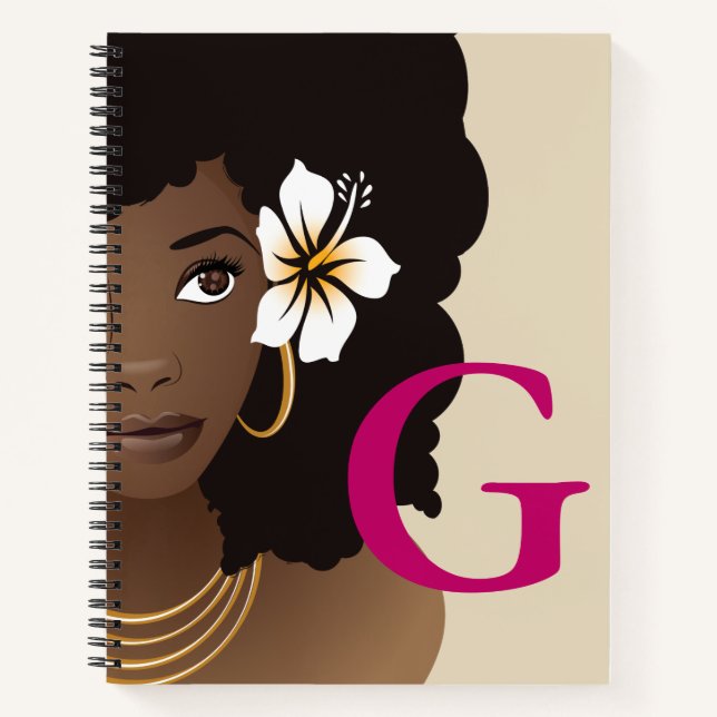 Black Woman, Flower in her Hair, Your Initial Notebook (Front)