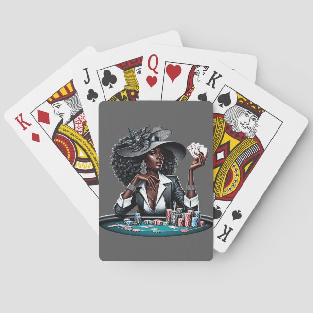 Black woman Gambling Casino Cards Poker Chips Art (Back)