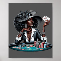 Black woman Gambling Casino Cards Poker Chips Art