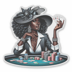 Black woman Gambling Casino Cards Poker Chips Art Sticker