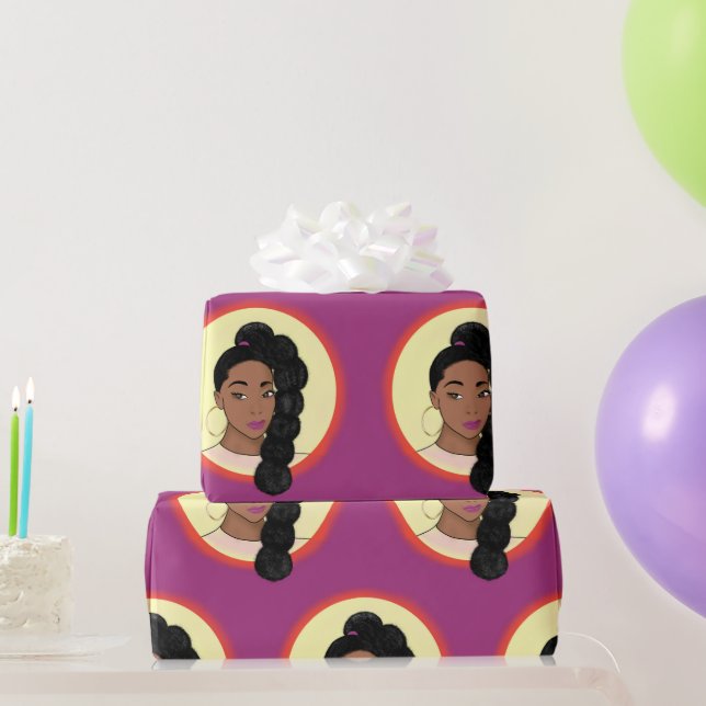Black Woman, Glowing Beauty, Puff Ponytail Wrapping Paper (Party Gifts)