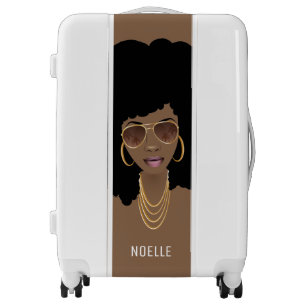 Black Woman, Gold Shades & Accessories, Brown Luggage
