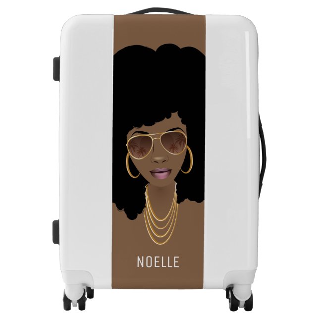 Black Woman, Gold Shades & Accessories, Brown Luggage (Front)
