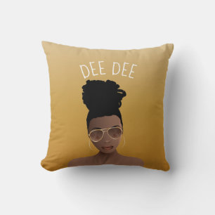 Black Woman, Gold Shades & High Bun, Gold Yellow Throw Pillow