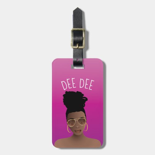 Black Woman Gold Shades  High Bun Hot Pink Luggage Tag