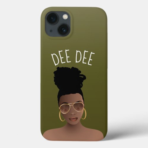 Black Woman Gold Shades  High Bun Olive Green iPhone 13 Case