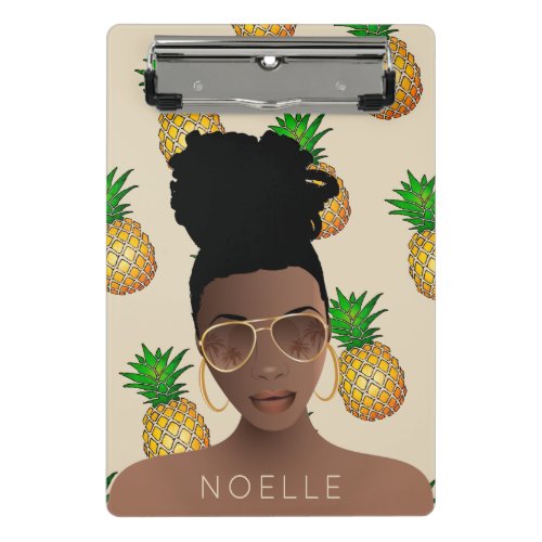 Black Woman Gold Shades Pineapple Pattern Beige Mini Clipboard