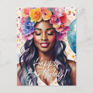 Black Woman Happy Birthday Multicolor Postcard
