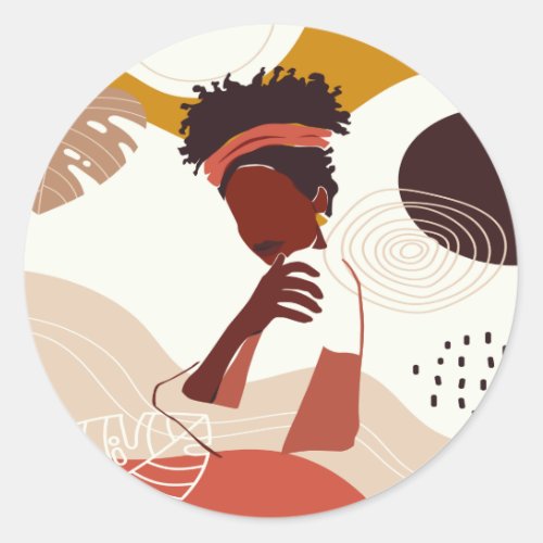 Black Woman Illustration Art Portrait Print Classic Round Sticker