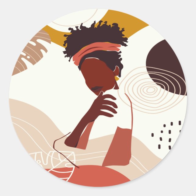 Black Woman Illustration Art, Portrait Print Classic Round Sticker (Front)