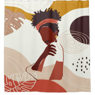 Black Woman Illustration Art, Portrait Print Shower Curtain
