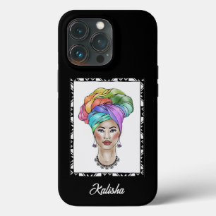 Black Woman in a Colorful Turban iPhone 13 Pro Case
