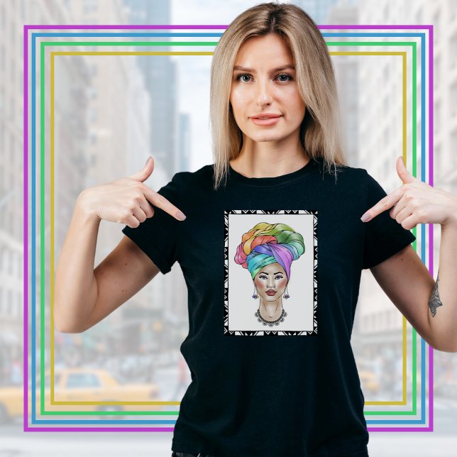 Black Woman in a Colorful Turban T-Shirt (Creator Uploaded)