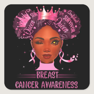 Black Woman In October We Wear Pink Breast Cancer  Square Sticker