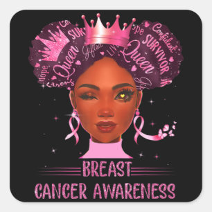Black Woman In October We Wear Pink Breast Cancer Square Sticker