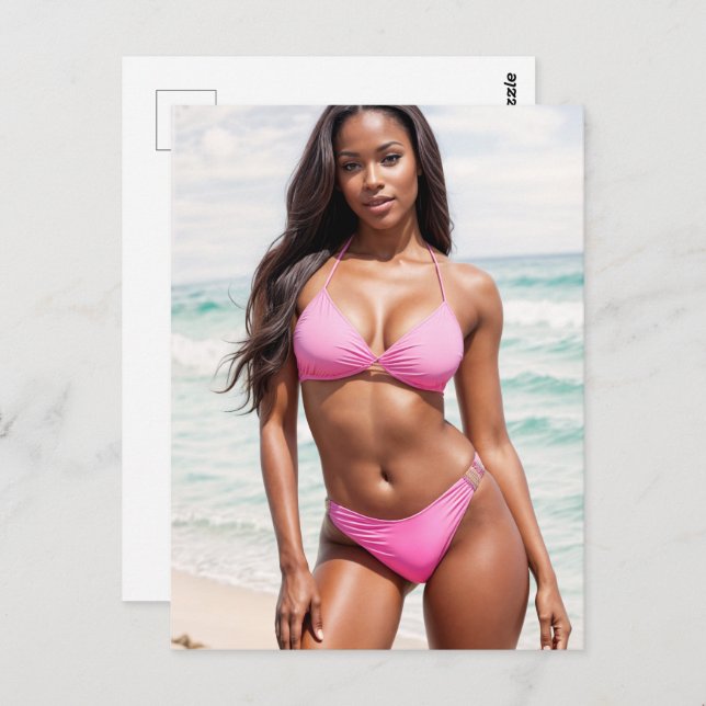 Black Woman In Pink Bikini Postcard (Front/Back)