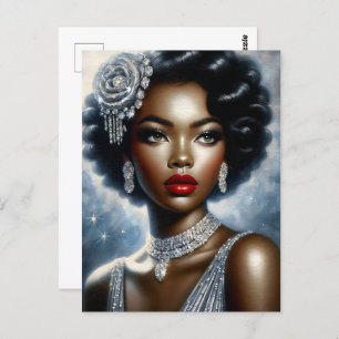 Black Woman In Silver Glamor Portrait Postcard