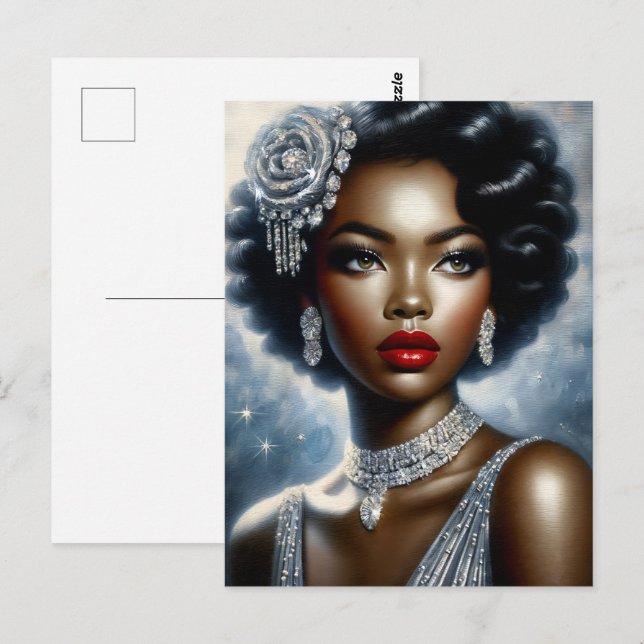 Black Woman In Silver Glamor Portrait Postcard (Front/Back)