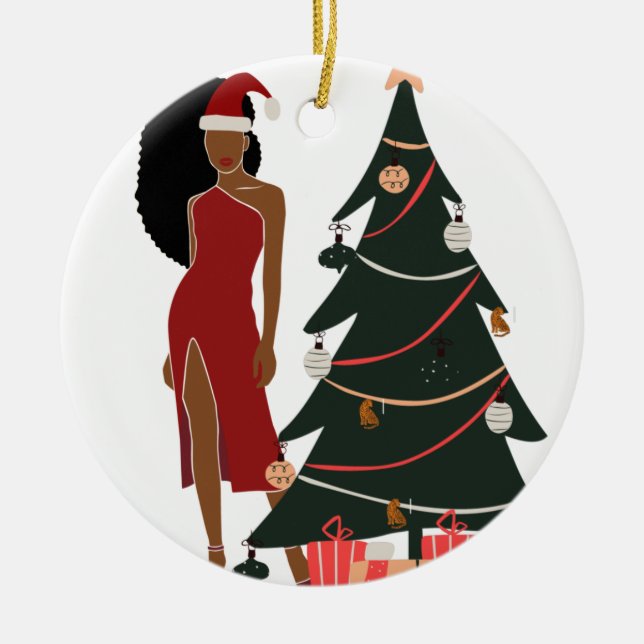 Black Woman Leo Zodiac Christmas Ornament (Front)