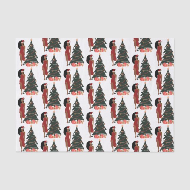 Black Woman Leo Zodiac Christmas Ornament Tissue Paper (Front)