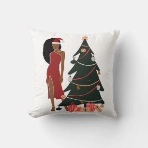 Black Woman Leo Zodiac Christmas Throw Pillow