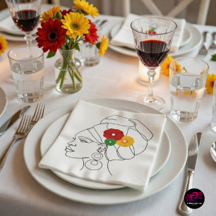 Black Woman Line Art Head Wrap Flowers Napkins