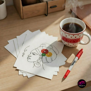 Black Woman Line Art Head Wrap Flowers Postcard