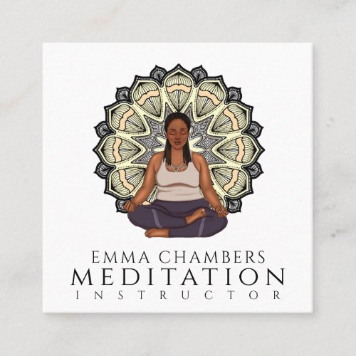 Black Woman Lotus Pose Mandala Meditation Teacher Square Business Card